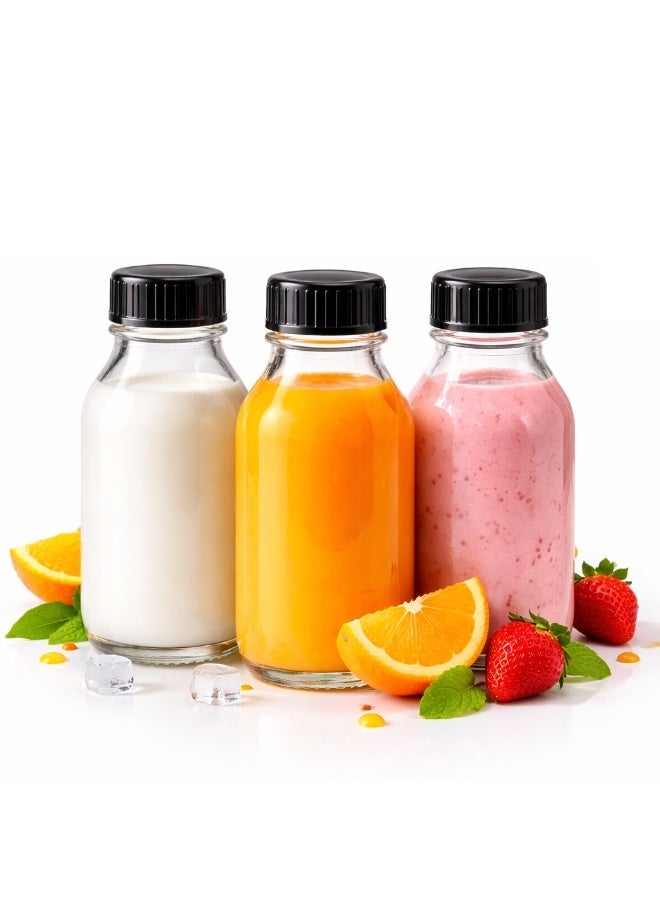 Luxoraq 150ml Glass Milk Bottles with Black Plastic Lids, Leak-Proof Round Jars for Spices, Condiments, Oils, DIY Beauty & Kitchen Storage, Travel & Pantry Organization (Pack of 3) - Image 1